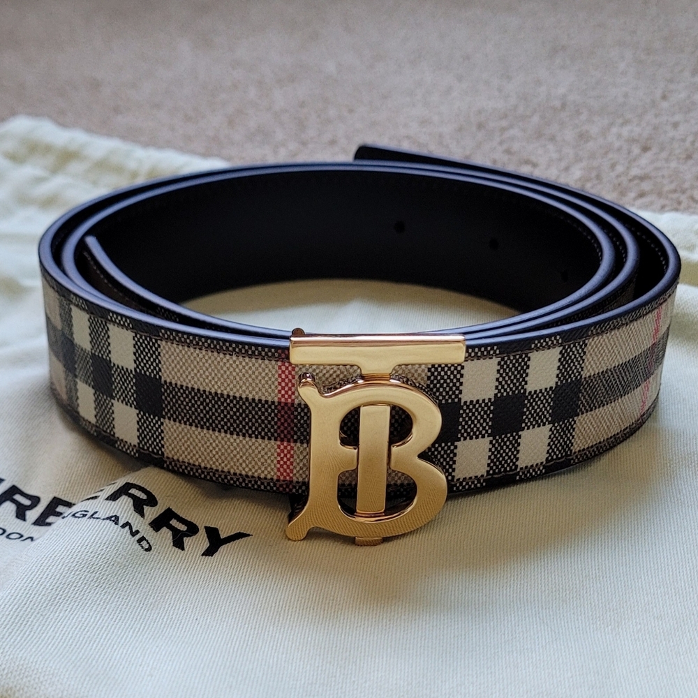 Burberry Women's Reversible Belt Canvas Check With Black Leather- Size Small